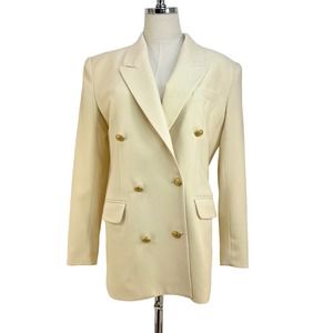 Vintage Abercrombie & Fitch Double Breasted Wool Blazer Ivory Sharp Shoulders